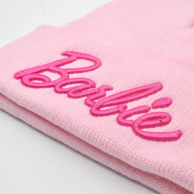 Barbie Knitted Hat – Cute Pink Pullover Ski Cap for Women, Kawaii Anime Winter Accessories, Christmas Gift for Girls