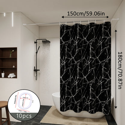 Black Marble Shower Curtain - Stylish Bathroom Partition & Toilet Privacy Curtain
