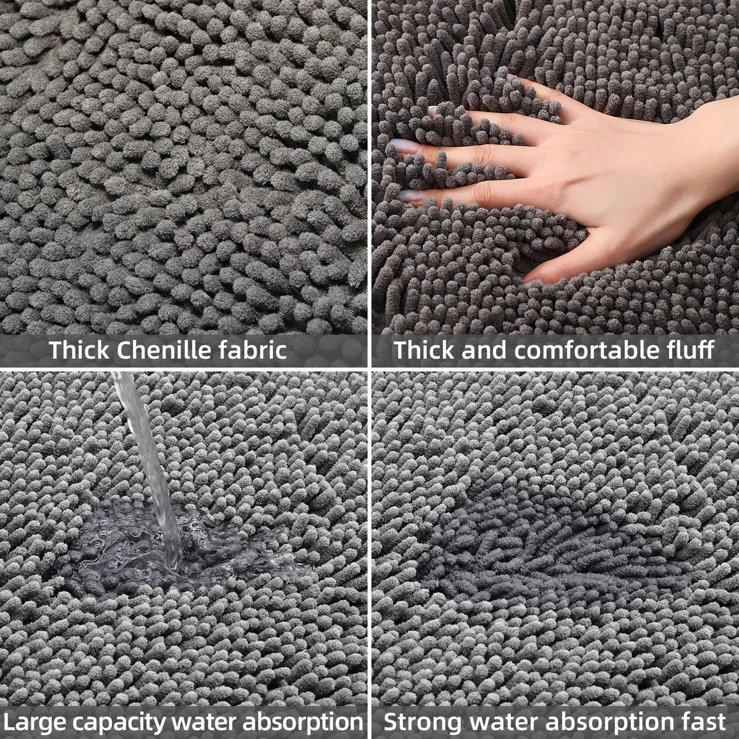 Chenille Long-Haired Bath Mat – Absorbent Bathroom Floor Mat for Tub, Living Room, and Entrance Foot Pad