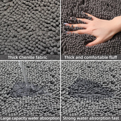 Chenille Long-Haired Bath Mat – Absorbent Bathroom Floor Mat for Tub, Living Room, and Entrance Foot Pad