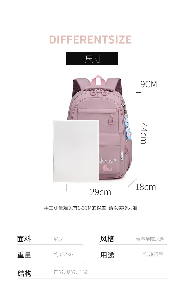 Teen Girls School Backpack | Pink Waterproof Bag for Primary & Middle School Students