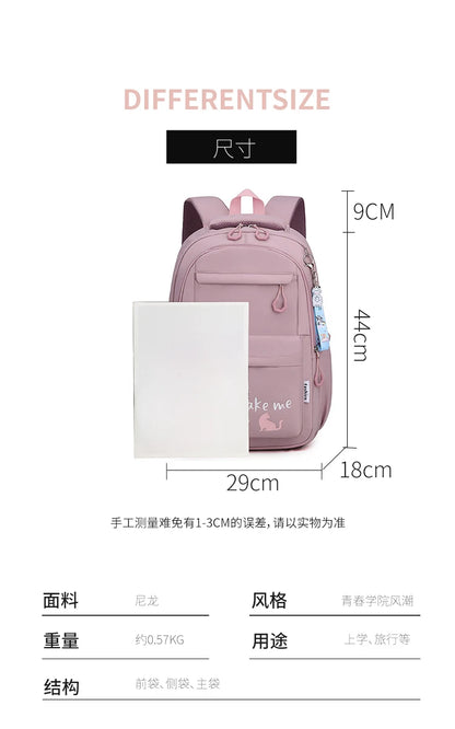 Teen Girls School Backpack | Pink Waterproof Bag for Primary & Middle School Students