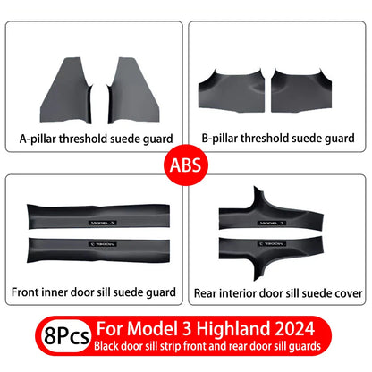 2/4/8PCS Tesla Model 3/Y Highland Door Sill Protector — ABS Anti-Kick Waterproof Threshold Strip for Front & Rear