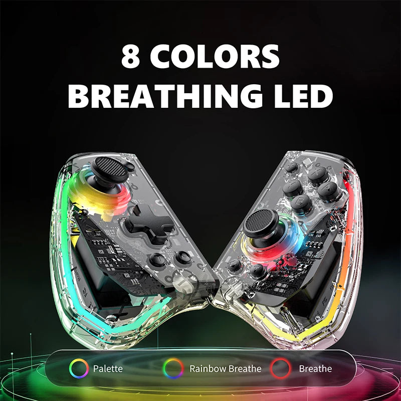LinYuvo KS40 Transparent Wireless Joy-Pad – 8 Color LED Controller with Turbo Function for Switch/NS OLED & Lite