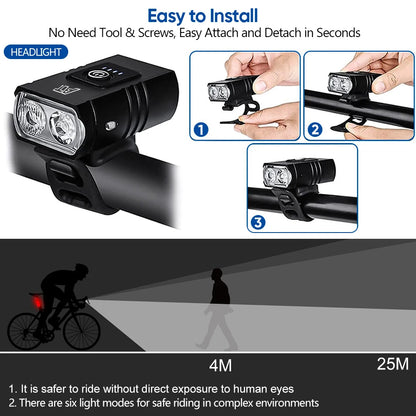 LED Bicycle Front Light - Type-C Rechargeable MTB Road Bike Headlamp, Easy-Install Cycling Accessory
