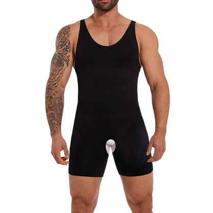 Men’s Sleeveless Bodysuit Shaper — Full Body Compression Undershirt, Tummy Control Slimming Vest Shapewear