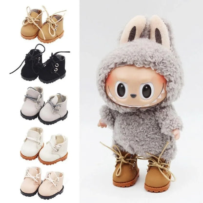 Labubu Doll Shoes – 3.8cm Lace-Up Mini Leather Shoes for 15-17cm Dolls, Cute Kawaii Accessory