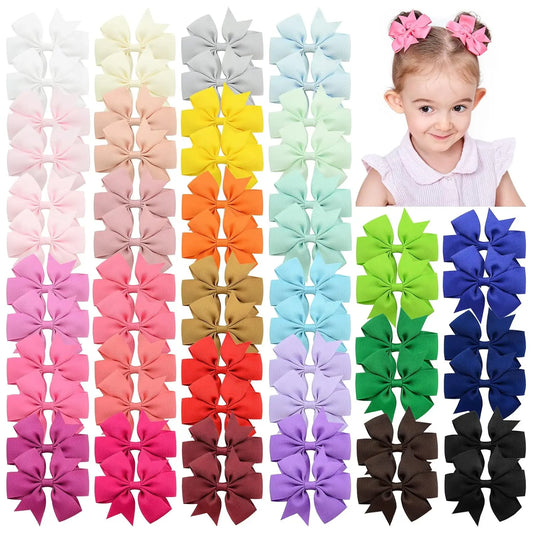 20/40PCS Candy Color Bow Hair Clips - Cute Ribbon Hairpins for Baby Girls Kids Headwear Accessories Gift Set
