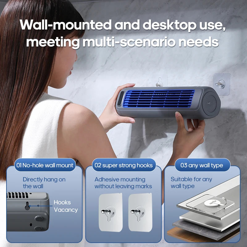 KINSCOTER Portable Air Conditioner Fan, 2000mAh Rechargeable Quiet Desktop Tower Fan, Wall-Mount or Desktop Circulating Fan with 3-Speed Adjustable Settings