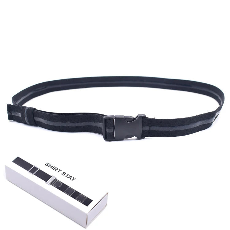 Black Shirt Stay Belt - Adjustable Elastic Non-Slip Shirt Holder Strap for Men & Women to Keep Shirts Tucked In