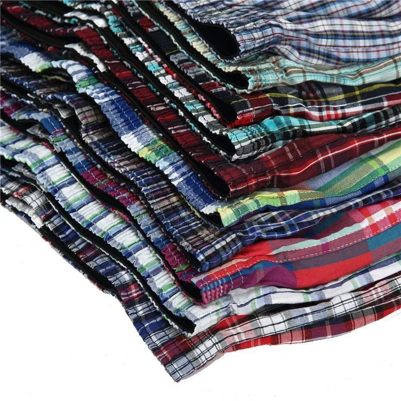 4-Pack Men's Cotton Boxer Shorts - Classic Plaid Woven Loose Fit Breathable Underwear