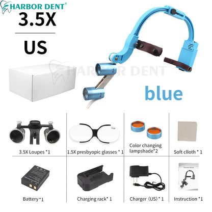 Dental Loupes LED Headlight – 2.5X/3.5X Magnification Binocular Surgical Magnifier with Comfortable Headband