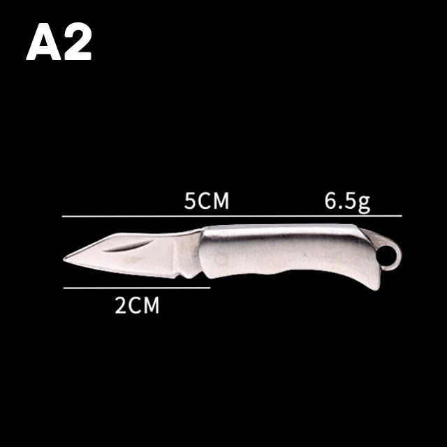 Mini Brass Knife Keychain - Stainless Steel Folding Cleaver Pendant Pocket Tool