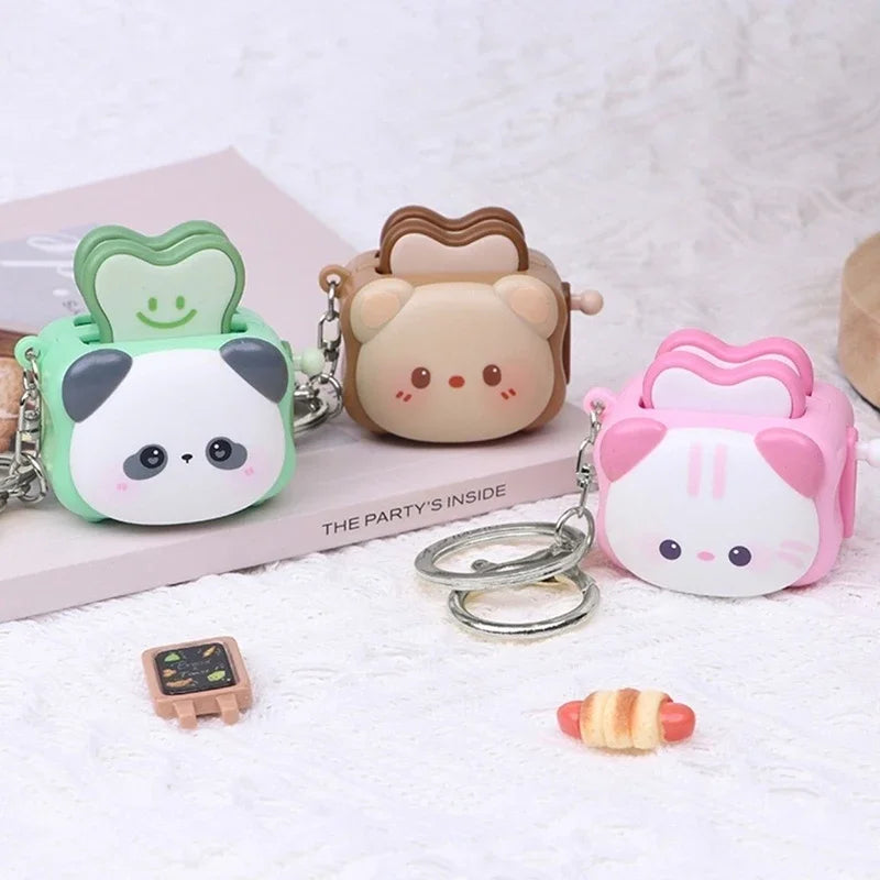 Cute Panda Bread Machine Keychain - Cartoon Stress-Relief Accessory, Creative Small Gift & Bag Charm