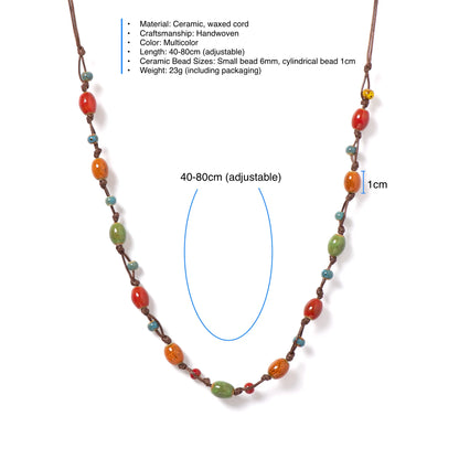 Colorful Handmade Ceramic Jewelry Set - Adjustable Boho Necklace & Bracelet Two-in-One Gift for Women