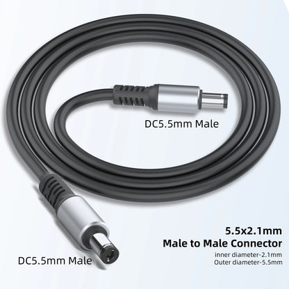 DC5521 Power Extension Cable - 5.5×2.1mm Male-to-Male DC Connector for Compatible Power Devices