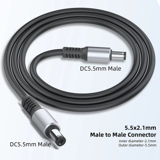 DC5521 Power Extension Cable - 5.5×2.1mm Male-to-Male DC Connector for Compatible Power Devices