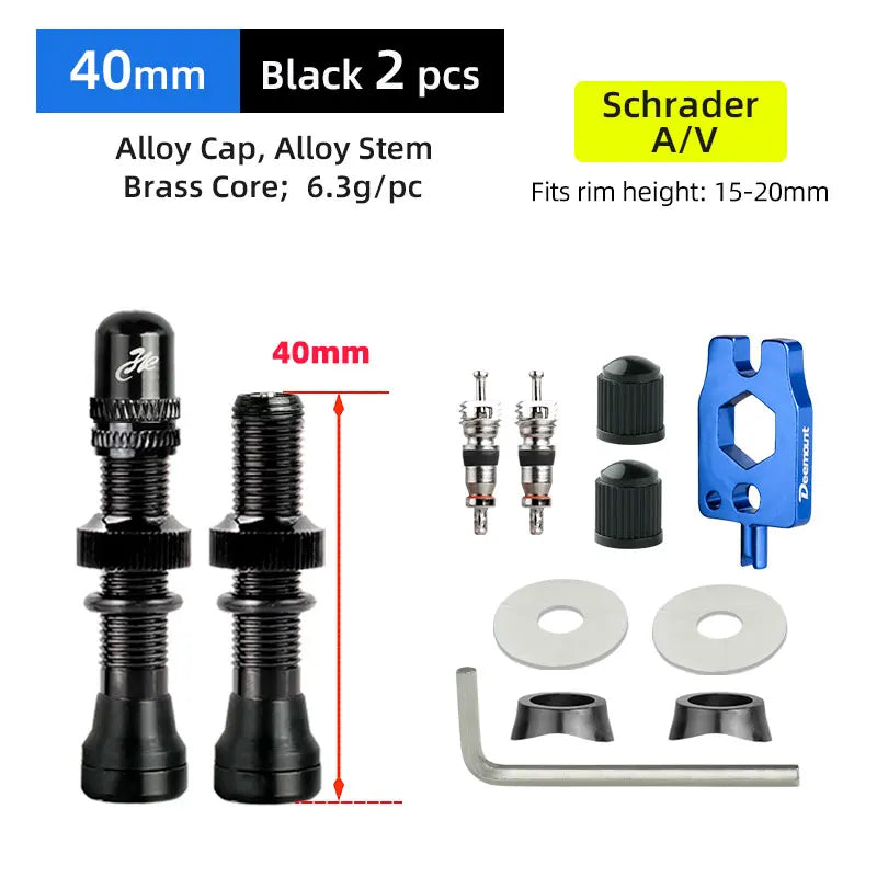 Deemount 2PCS Bicycle Tubeless Schrader Valves — Brass Core CNC Anodized MTB & Road Bike Rim Nipple