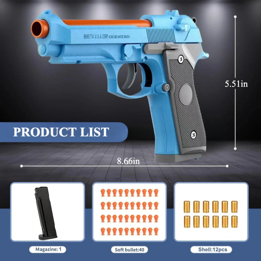 SIG17 Shell Ejecting Toy Gun – Blowback Soft Bullet Pistol with Continuous Firing Action for Kids Gift