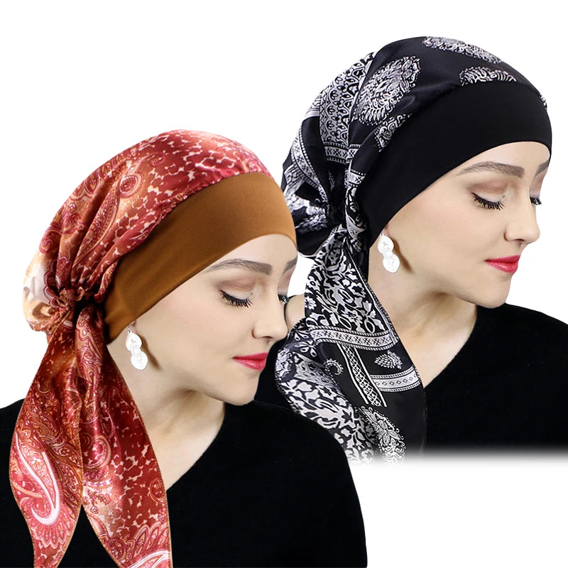 Women’s Printed Pre-Tie Headscarf – Elastic Turban & Chemo Hair Loss Head Wrap Bandana