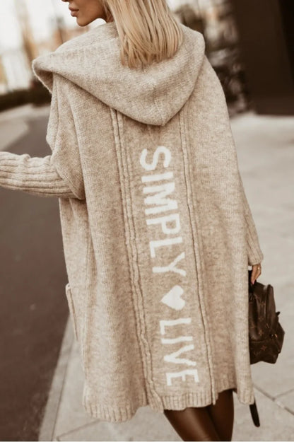 2023 Autumn/Winter Sweater Cardigan – Lapel Hooded Long Knit Coat with Letter Design, Loose Fit for Women