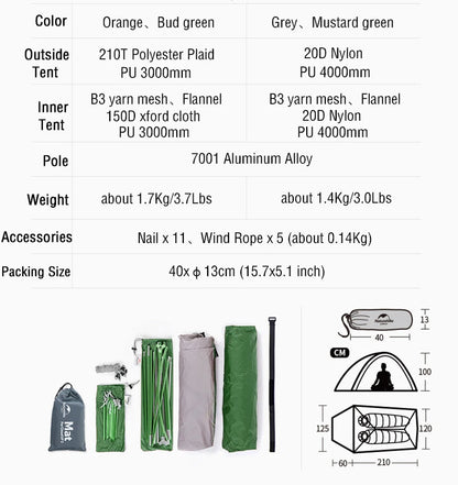 Naturehike Cloud Up 2-Person Camping Tent – Waterproof, Ultralight, Easy Build Beach Tent for Hiking & Backpacking Outdoors