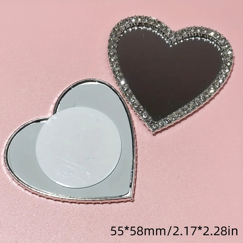 2Pcs Metal Full Diamond Bow Heart Mirror Handbag & Parfum Bottle Phone Case Decoration – Flat Back DIY Craft Accessories