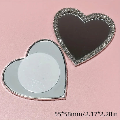 2Pcs Metal Full Diamond Bow Heart Mirror Handbag & Parfum Bottle Phone Case Decoration – Flat Back DIY Craft Accessories