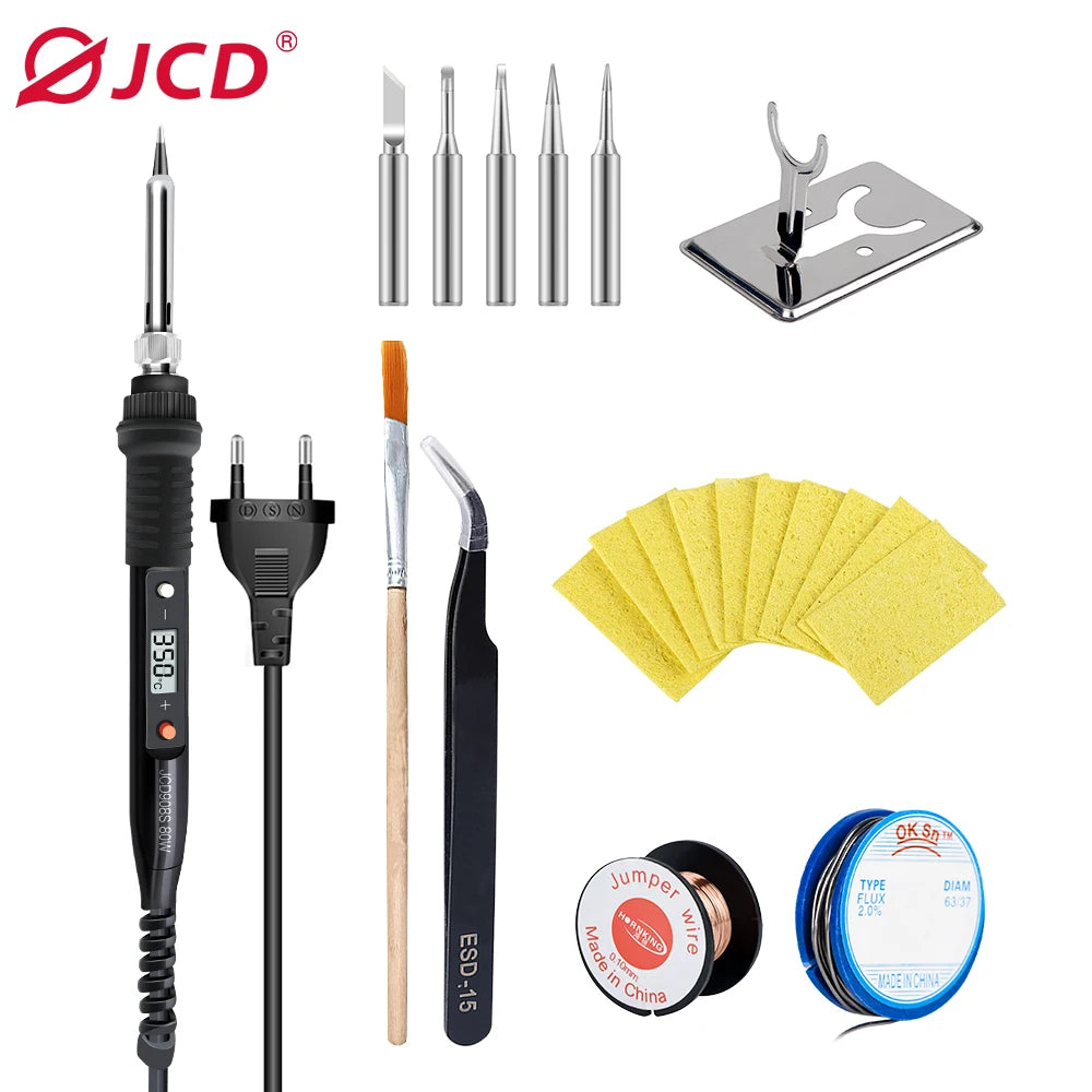 JCD Electric Soldering Iron - 60W/80W Adjustable Temperature Digital Display Welding Repair Tool Kit