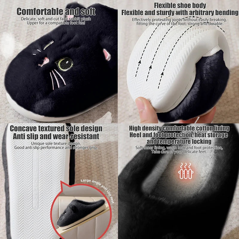 Cute Cat Plush Slippers - Fluffy Winter Indoor Home Shoes for Women & Men with Cozy Furry Design