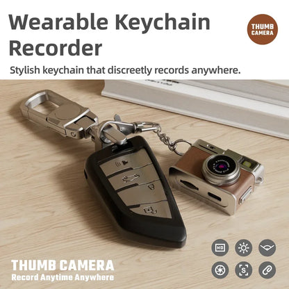 1080P HD Retro Mini Thumb Camera - Wearable Portable Keychain Camera for Travel, Outdoor Photography and Vlogging