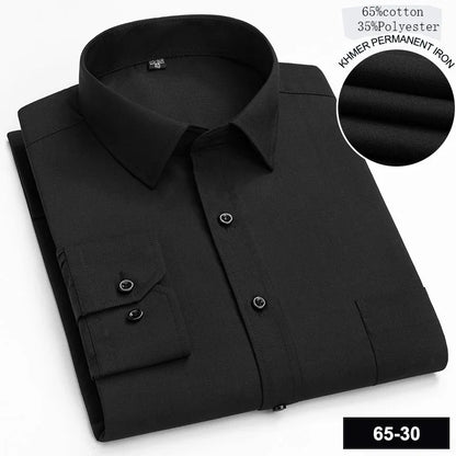 Men’s Slim Fit Long Sleeve Shirt - Formal Plaid Cotton Office Shirt with Single Pocket