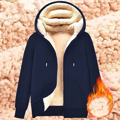 Trendy Lamb Wool Jacket - Warm Zipper Sweatshirt Coat with Front Pockets, Plush Lined Cardigan Hoodie for Men and Women, Pure Color Winter Outerwear