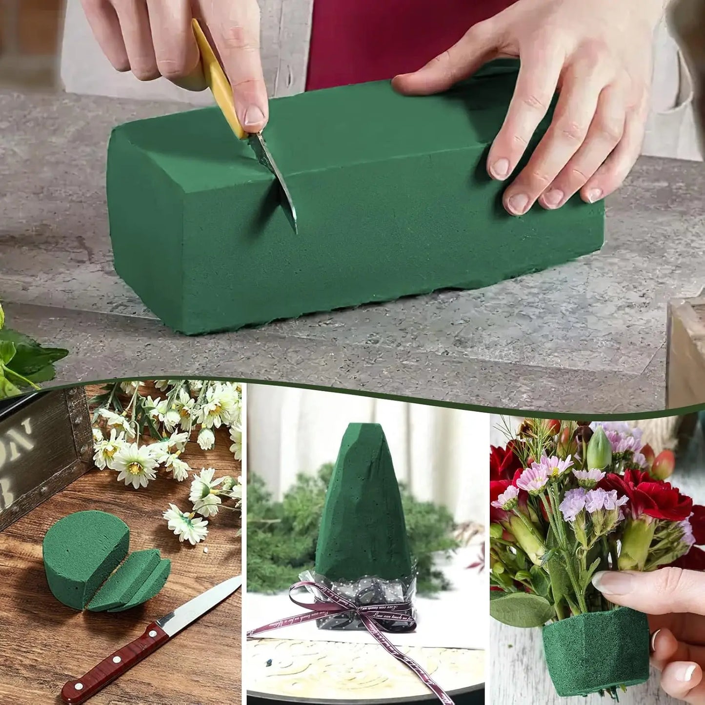Green Floral Foam Blocks for DIY Flower Arrangements – Wet & Dry Absorbent Sponge Bricks for Wedding, Birthday & Garden Decor