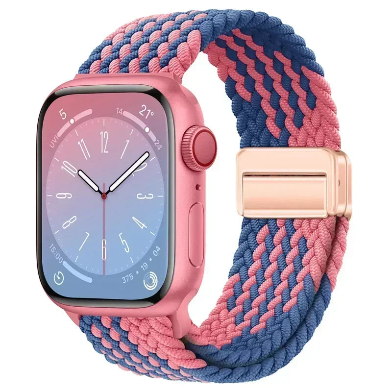 Nylon Braided Loop Apple Watch Band – Magnetic Metal Bracelet Strap for Ultra 2, Series 3–9 & SE (40mm–49mm) Adjustable Wristband