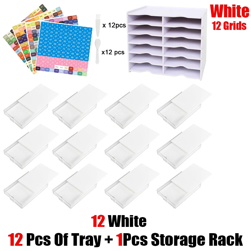 HOMFUN 5D Diamond Painting Tray Kit – 12/24/48 Slots with Storage Rack Organizer for Drill Plate Accessories