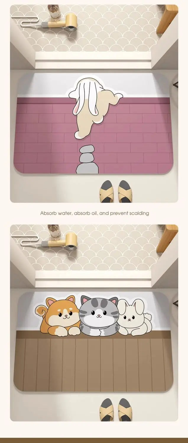 Cartoon Bathroom Diatomaceous Mud Floor Mat - Absorbent Foot Mat for Toilet, Sink & Bedroom, Soft Carpet