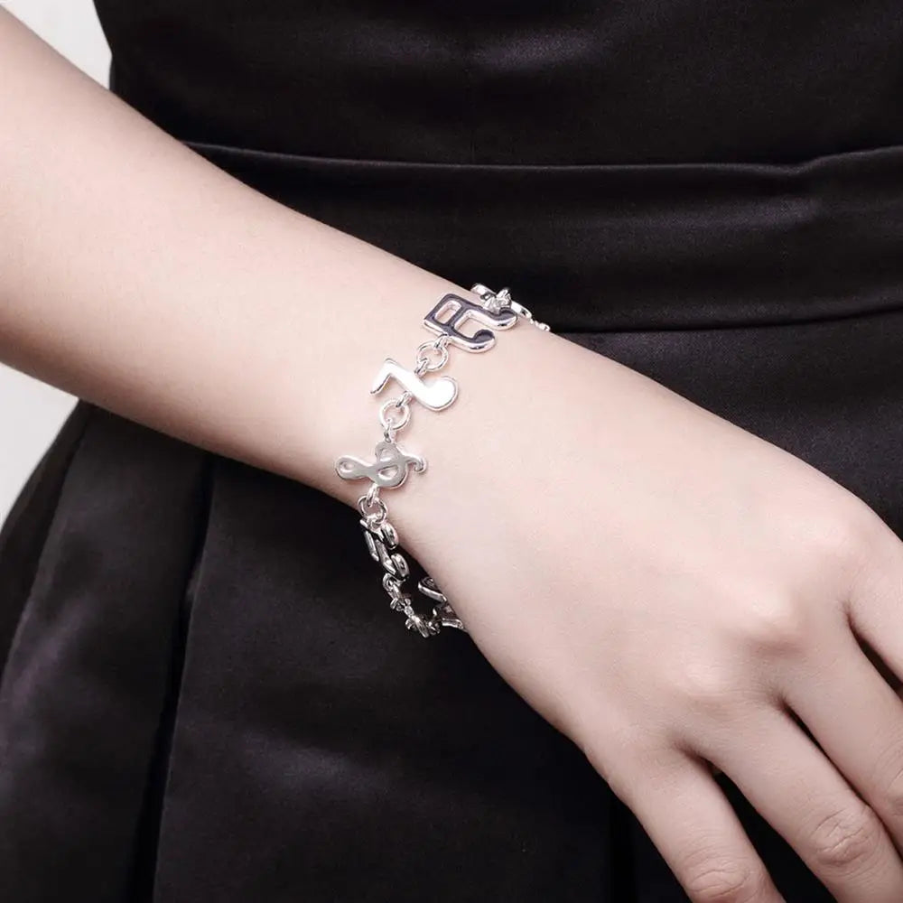 Musical Note 925 Sterling Silver Bracelet - Elegant Fashion Jewelry Gift for Women, Girls & Special Occasions