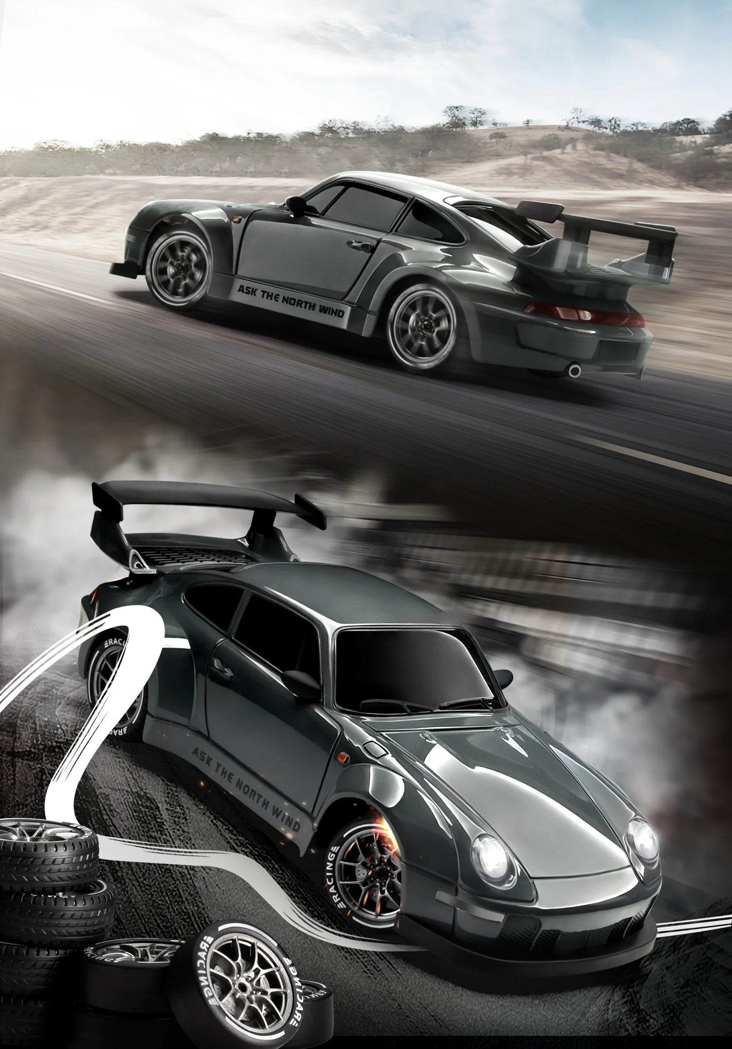 1:24 RC Drift Car — 4WD High-Speed Remote Control Sport Car with LED Lights & Extra Drifting Tire, Kids & Adult Gift