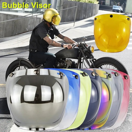 Open Face 3/4 Motorcycle Helmet Visor — Flip-Up Bubble PC Lens Windshield Shield for Casco Moto