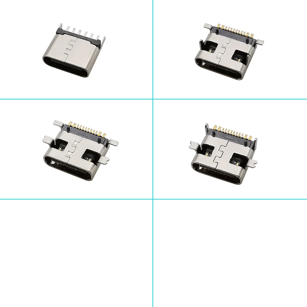 100Pcs Type-C USB Female Charging Socket Connector – 6Pin & 16Pin PCB Soldering DIY Repair Adapter