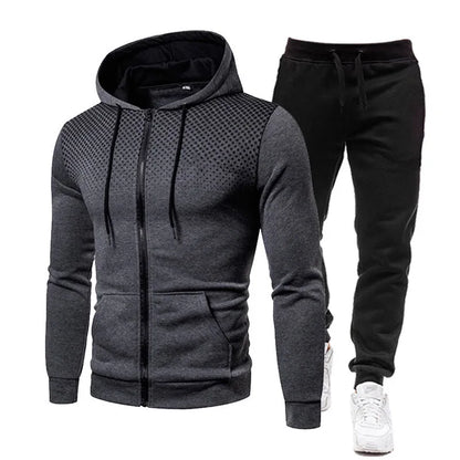 Men's Fleece Tracksuit Set – Solid Color Zip-Up Hoodie & Joggers | 2023 Fall/Winter Casual Sportswear