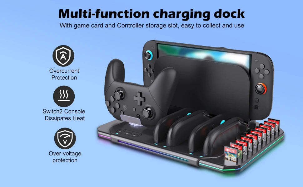 Multi-Functional Switch 2 Cooling & Charging Stand SW2139 – Fan, 10 Game Card Slots & 9 LED Light Effects