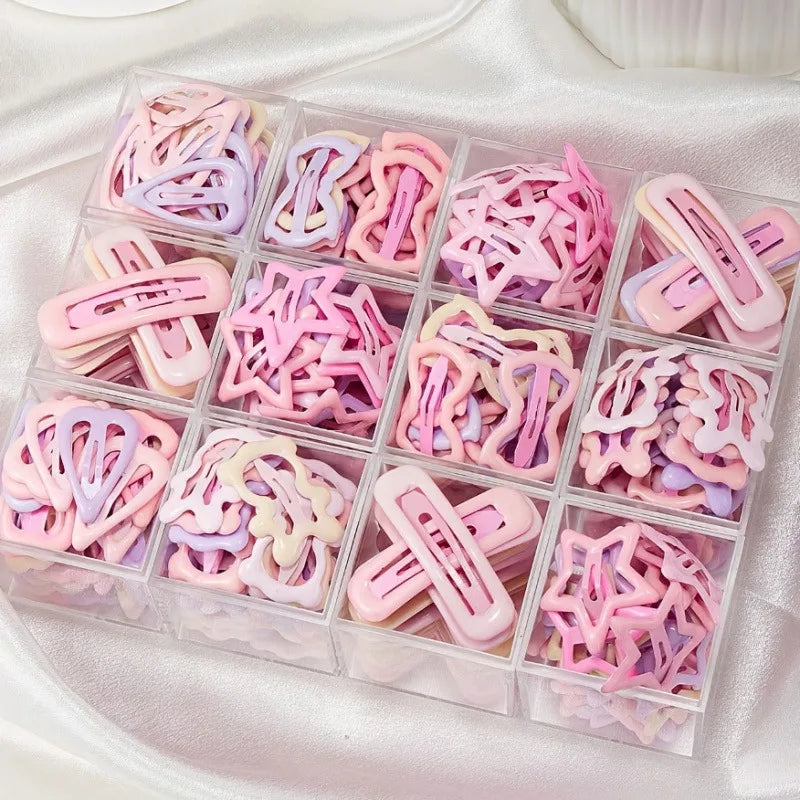Light Pink Girls’ Hair Clips - Heart & Bow-Shaped Mixed Pack, 10–30 Pieces