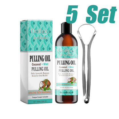 Coconut Mint Oil Pulling Mouthwash Kit - Fresh Breath Oral Care Set with Tongue Scraper for Daily Hygiene