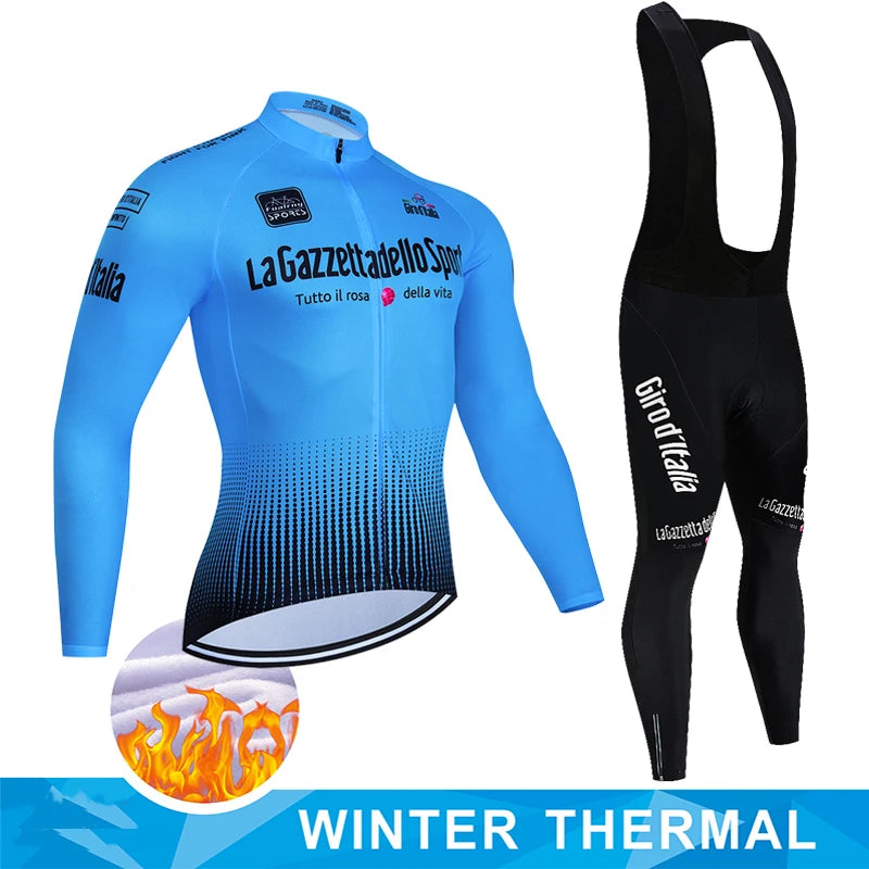 Tour De Italy D'ITALIA Cycling Clothes – Men's Fleece Jersey & Bib Pants Sports Set, Bicycle Uniform Costume