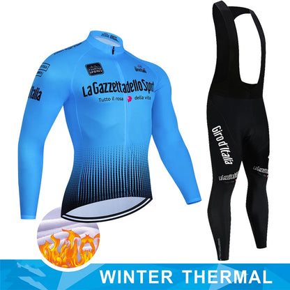 Tour De Italy D'ITALIA Cycling Clothes – Men's Fleece Jersey & Bib Pants Sports Set, Bicycle Uniform Costume