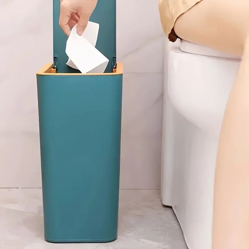 10L Odor-Proof Trash Can — One-Touch Modern Plastic Bin for Bathroom & Kitchen, Leakproof & Space-Saving Design