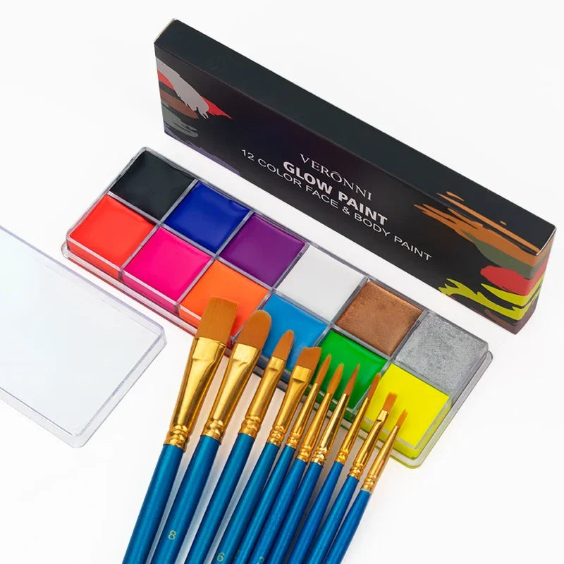 20-Color Face & Body Paint Set - Non-Toxic Kids Makeup with Brush for Halloween & Cosplay