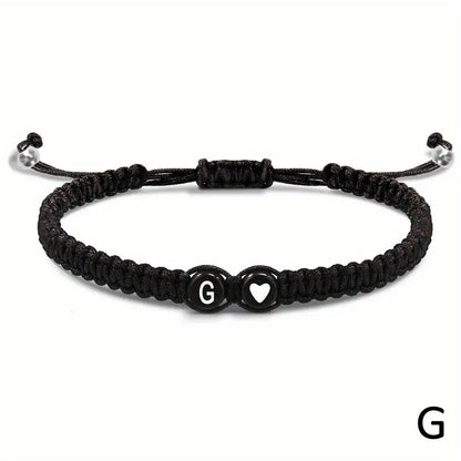 A-Z Initial Heart Bracelet - Handmade Adjustable Braided Name Jewelry Gift for Women & Men